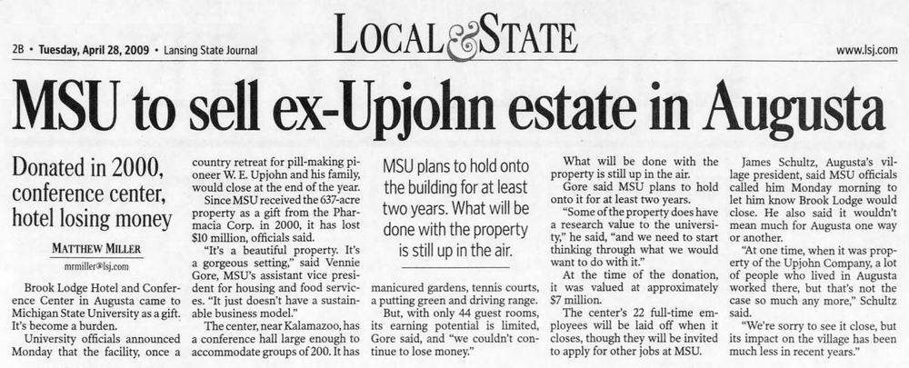 Brook Lodge - April 2009 Article Msu Sells (newer photo)